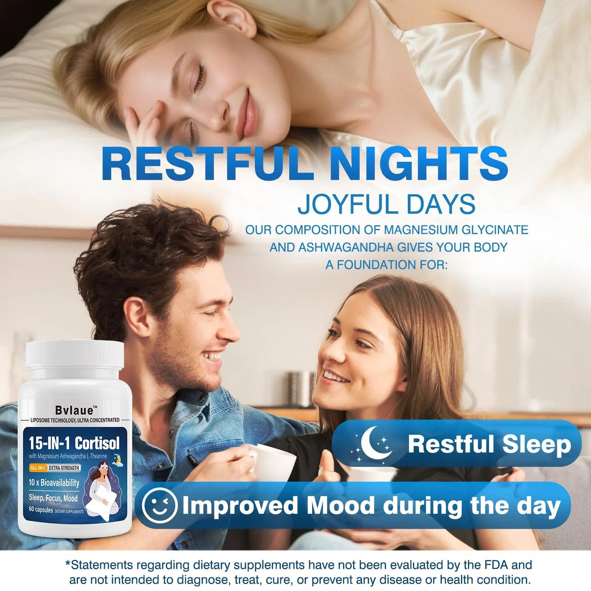 Bvlaue Cortisol Supplements for Women & Men - 15-in-1 Cortisol Reducer Manager Lower w/Ashwagandha,Magnesium,L-Theanine/Saffron Vitamin B6 & B12,60 Vegan CT for Stress Relief Sleep,Mood,Non-GMO BvlaueBuy Supplements Australia