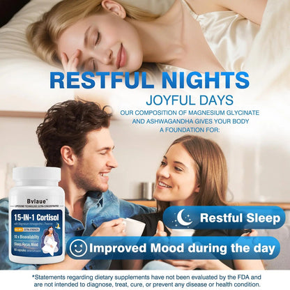 Bvlaue Cortisol Supplements for Women & Men - 15-in-1 Cortisol Reducer Manager Lower w/Ashwagandha,Magnesium,L-Theanine/Saffron Vitamin B6 & B12,60 Vegan CT for Stress Relief Sleep,Mood,Non-GMO BvlaueBuy Supplements Australia