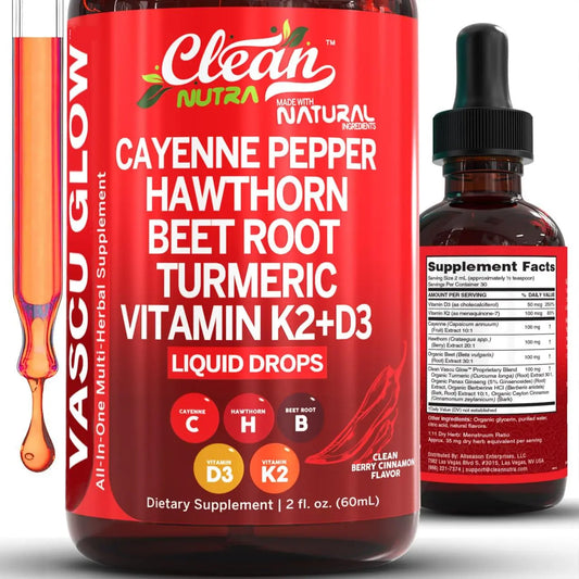Clean Nutra Cayenne Pepper Drops Supplement Liquid + Hawthorn Berry, Vitamin D3 K2 Beet Root Powder, Ceylon Cinnamon, Turmeric Curcumin Clean Nutraceuticals canada supplements