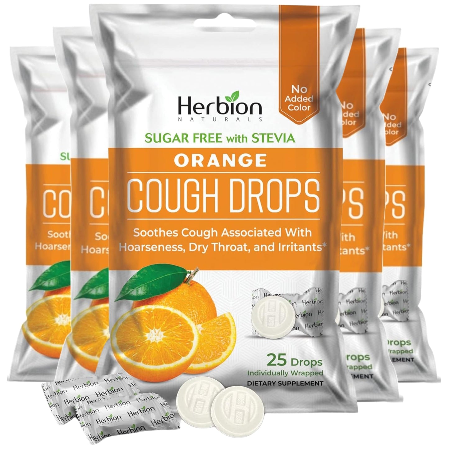 HERBION Naturals Cough Drops with Orange Flavor, Sugar-Free with Stevia, Soothes Cough, for Adults and Children Over 6 Years – Pack of 5(125 Lozenges) HERBION buy supplements Au