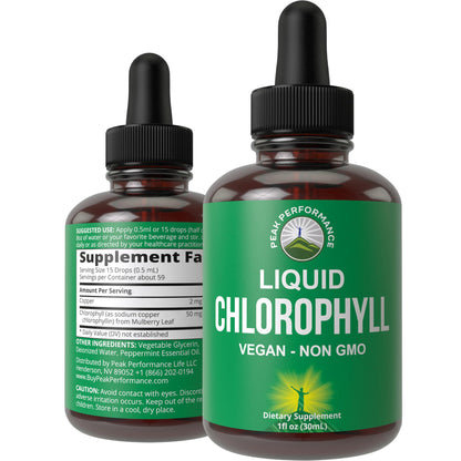 Chlorophyll Liquid Drops - Ultra High Purity, Alcohol Free, Non-GMO, Gluten Free Liquid Chlorophyll Drops Supplement. Take with Water. Internal Deodorant + Skin Care, Immune, and Digestive Support Peak PerformanceBuy Supplements Australia