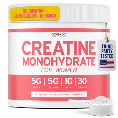 Creatine for Women | Creatine Monohydrate Powder 5G + 5000mg Collagen + 1000mg BCAA 2:1:1 Powder (30 Serving) Support Glutes, Lean Muscles, Recovery, Energy & Stamina Non-GMO, Gluten Free - USA Made DORADO NUTRITIONBuy Supplements Australia