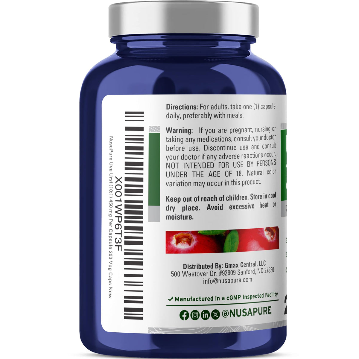 NusaPure Uva Ursi 10:1 Extract, 450 mg Equivalent to 4,500mg 200 Vegetarian caps (Non-GMO, Vegan) Bearberry NusaPureBuy Supplements Australia