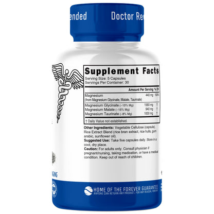 Nutri Triple Magnesium Complex 440mg - Magnesium Glycinate, Malate, & Taurinate - 100% Chelated for Maximum Absorption - 120 Vegan Capsules - Triple Complex Magnesium - Magnesio Triple Complex Nature's Fusions buy supplements Au