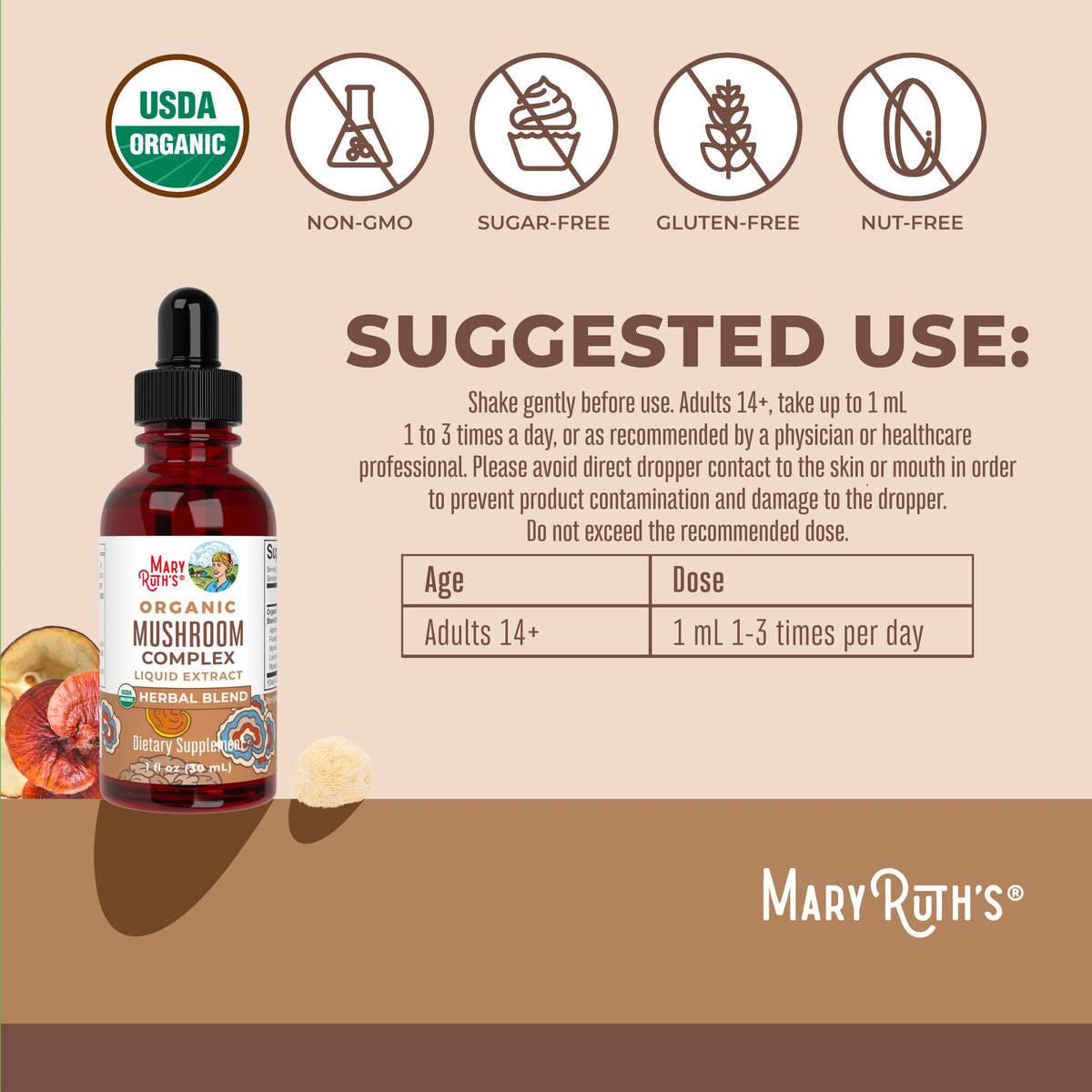 MaryRuth's Mushroom Complex | Lion's Mane | Turkey Tail | Reishi Mushroom | Shiitake Mushrooms | Alcohol Free | Mushroom Blend | Organic | Non-GMO | Vegan | 30 Servings MARYRUTH'SBuy Supplements Australia