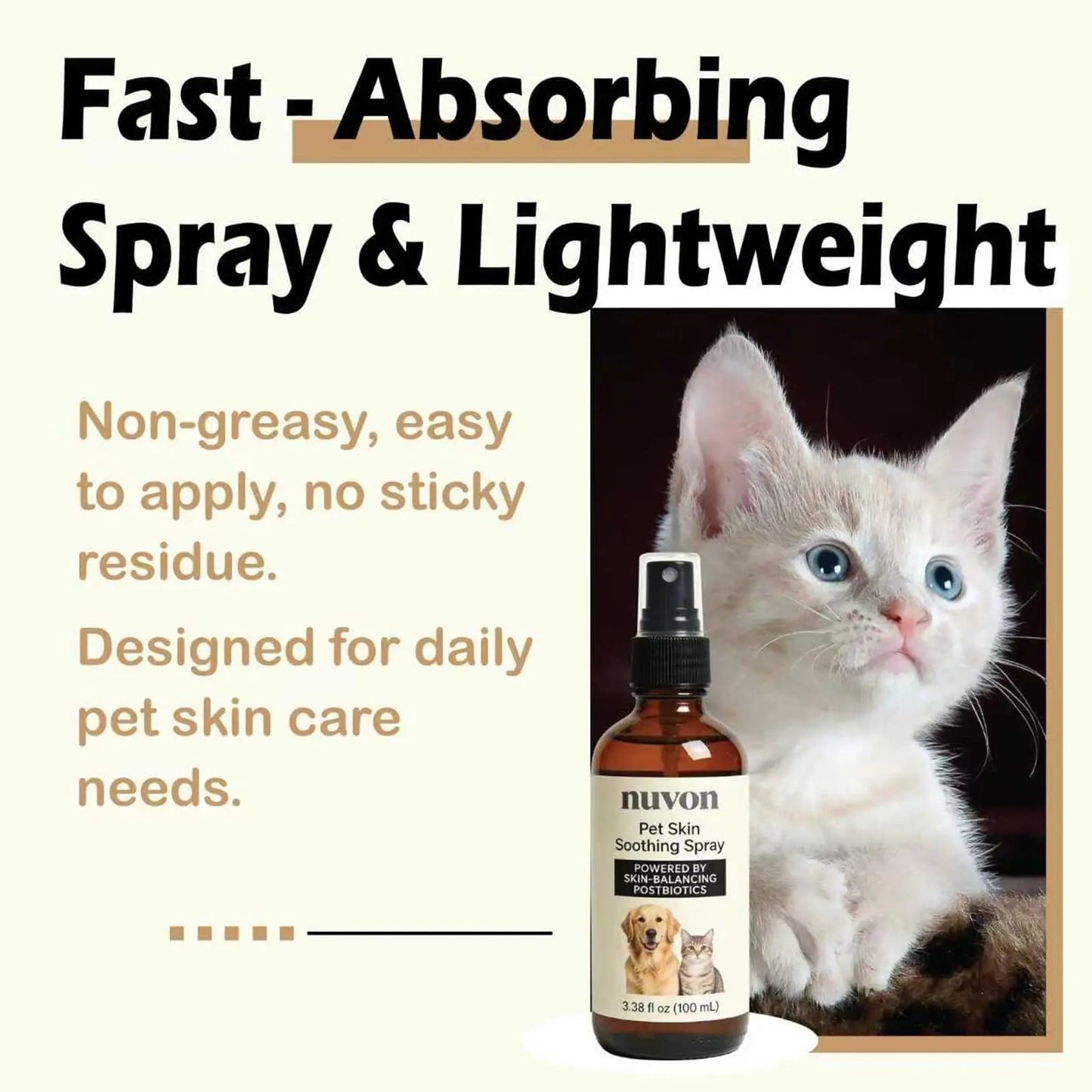 NUVON Pet Skin Soothing Spray, Postbiotics Restoration Spray for Dogs & Cats, Reduce Irritation, Rebuild Skin Barrier - 3.38 fl oz LwefaoBuy Supplements Australia
