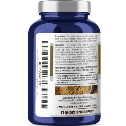 NusaPure Brewer’s Yeast - Suitable for Vegetarian/Vegan, Non - GMO - 1000mg 200 Capsules NusaPureBuy Supplements Australia