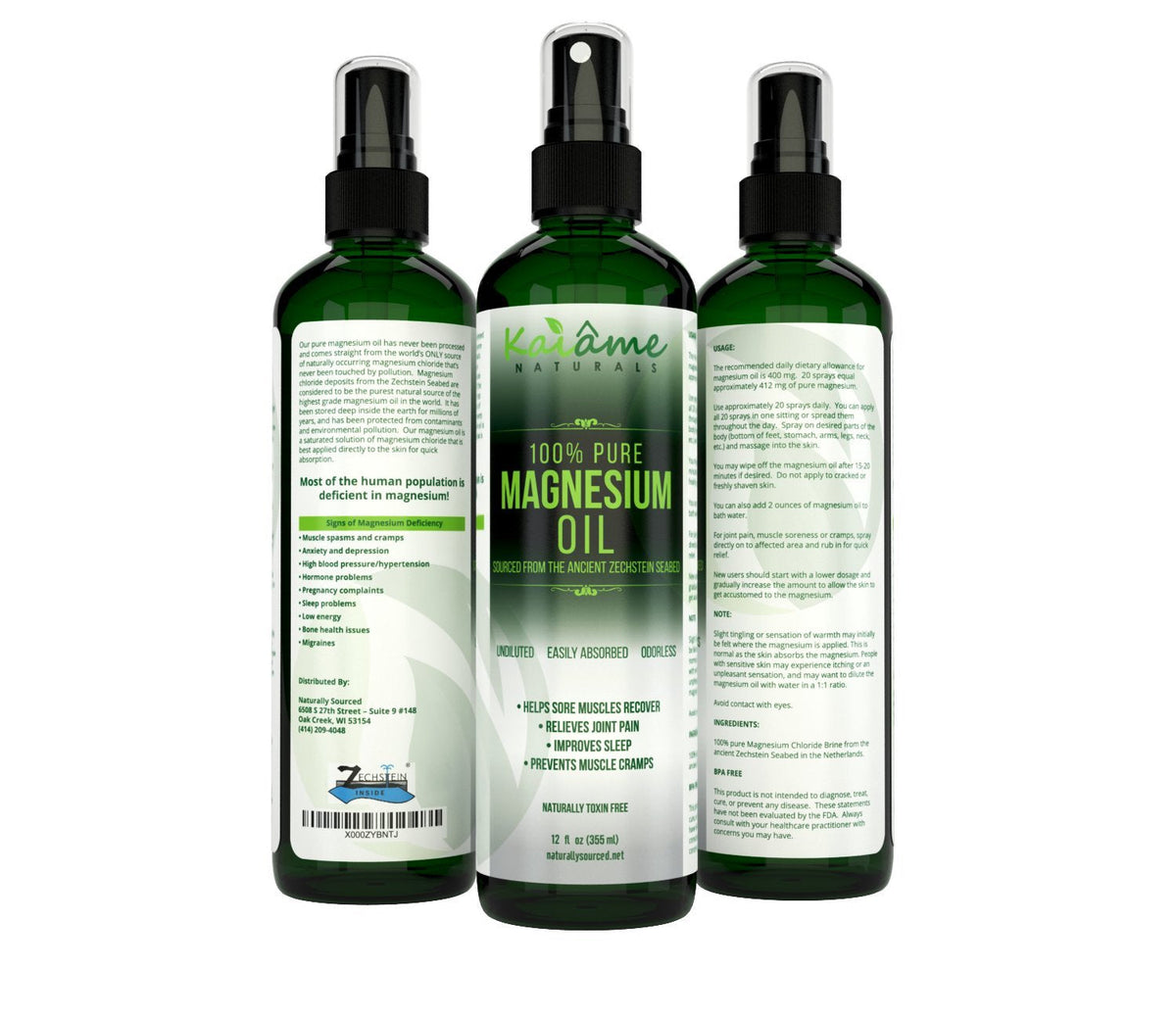 Kaiame Naturals Magnesium Oil Spray, Large 12 oz, Undiluted, Pure and Organic, Sourced from Ancient Zechstein Seabed Kaiame NaturalsBuy Supplements Australia