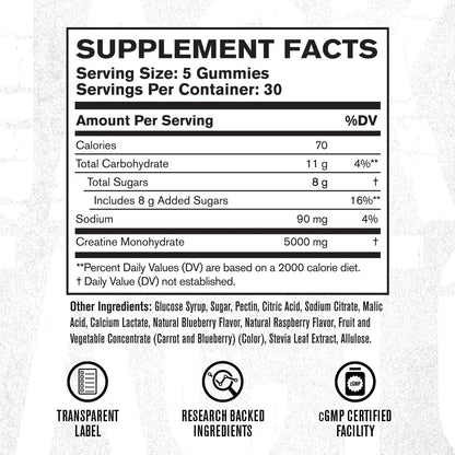 Jacked Factory Creatine Gummies 5g Daily Dose (1g per Gummy) - Creatine Gummy for Men and Women, Vegan-Friendly, Travel-Friendly, Third-Party Tested - 150 Gummies, Blue Raspberry Jacked FactoryBuy Supplements Australia