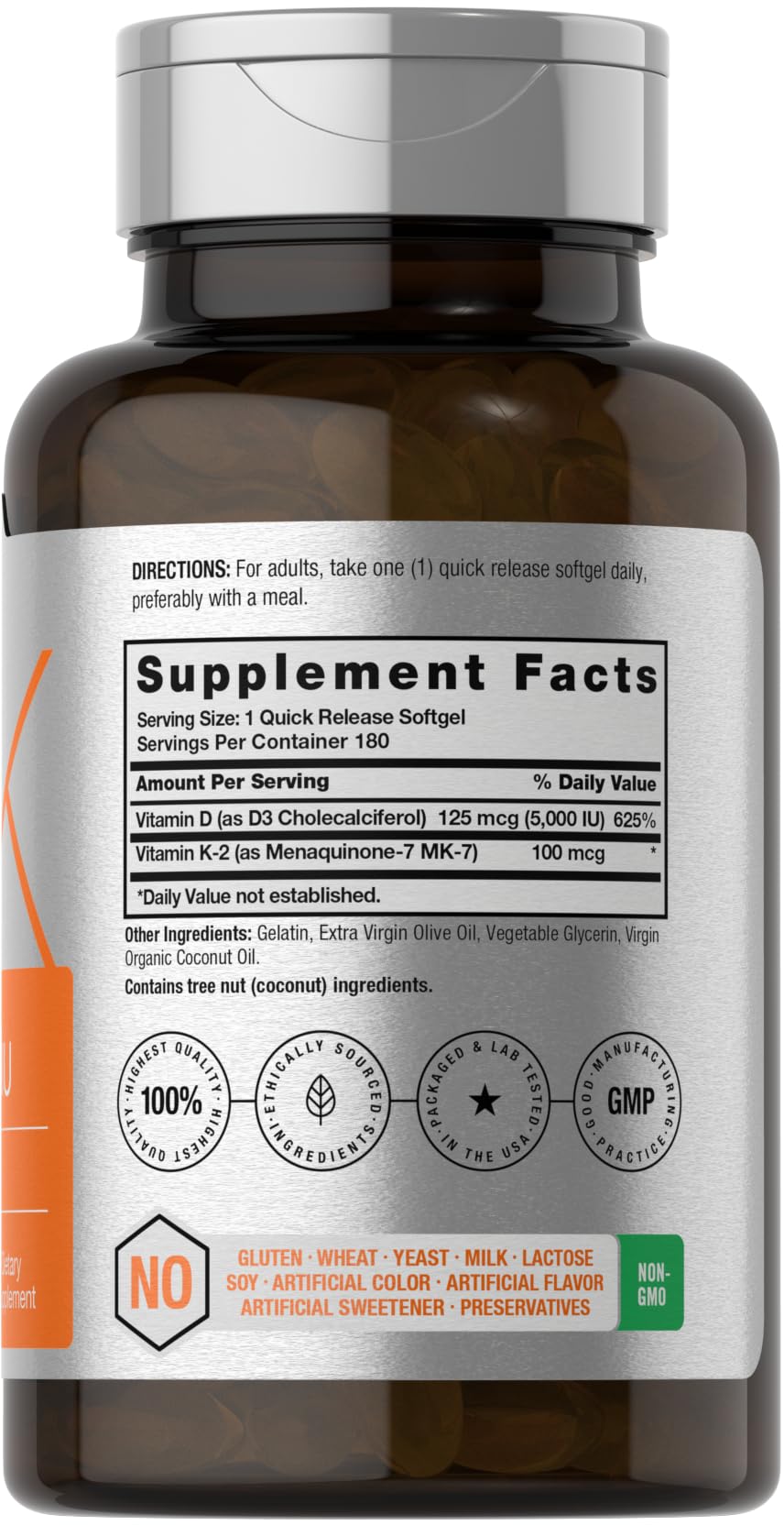 Horbäach Vitamin D3 K2 | 5000iu of Vitamin D & 100mcg MK-7 Complex | 180 Softgel Cap HorbäachBuy Supplements Australia