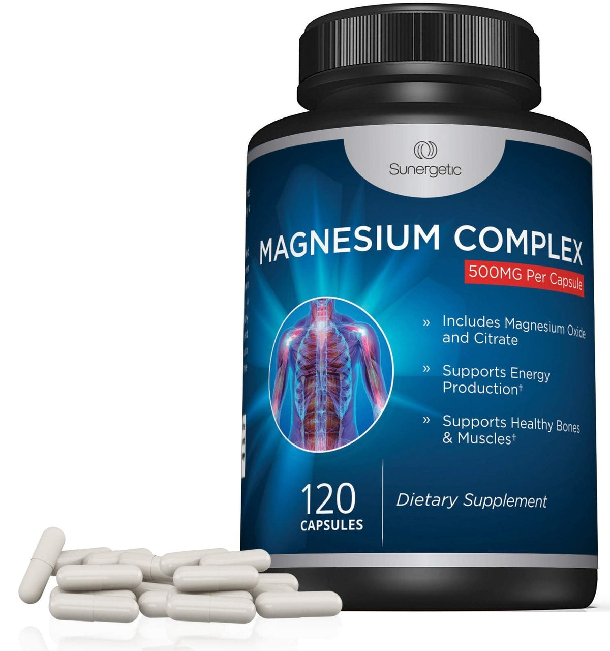 Premium Magnesium Citrate Capsules – Powerful 500mg Magnesium Oxide & Citrate Supplement – Helps Support Healthy Bones, Muscles, Teeth, Energy & Relaxation – 120 Vegetable Capsules SunergeticBuy Supplements Australia