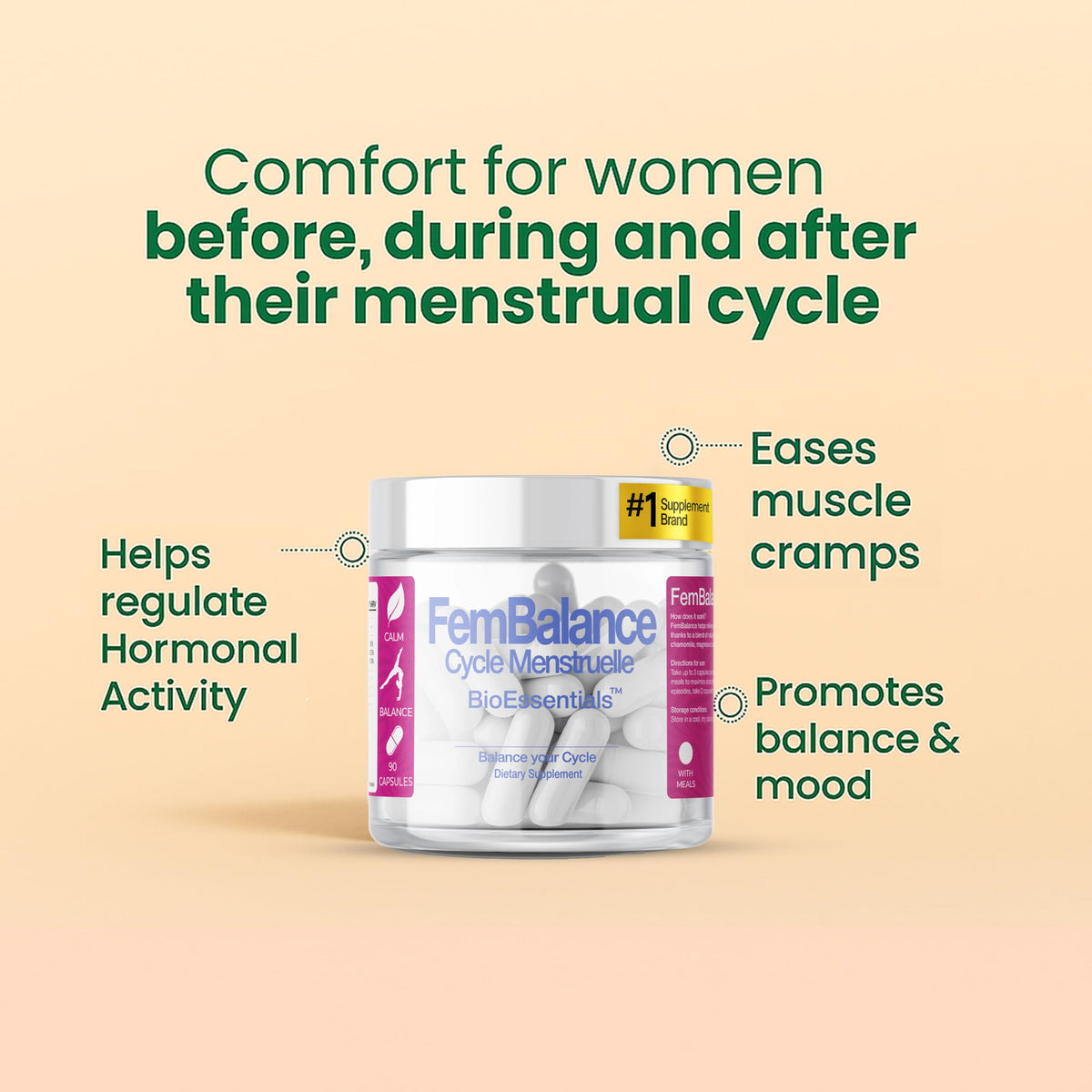 BioEssentials FemBalance® – Women’s Hormone Balance Supplement for PMS Support & Menstrual Cramp Relief - Ashwagandha, Magnesium & Chamomile for Hormonal Balance, Mood & Energy – 90 Vegan Capsules BioEssentialsBuy Supplements Australia