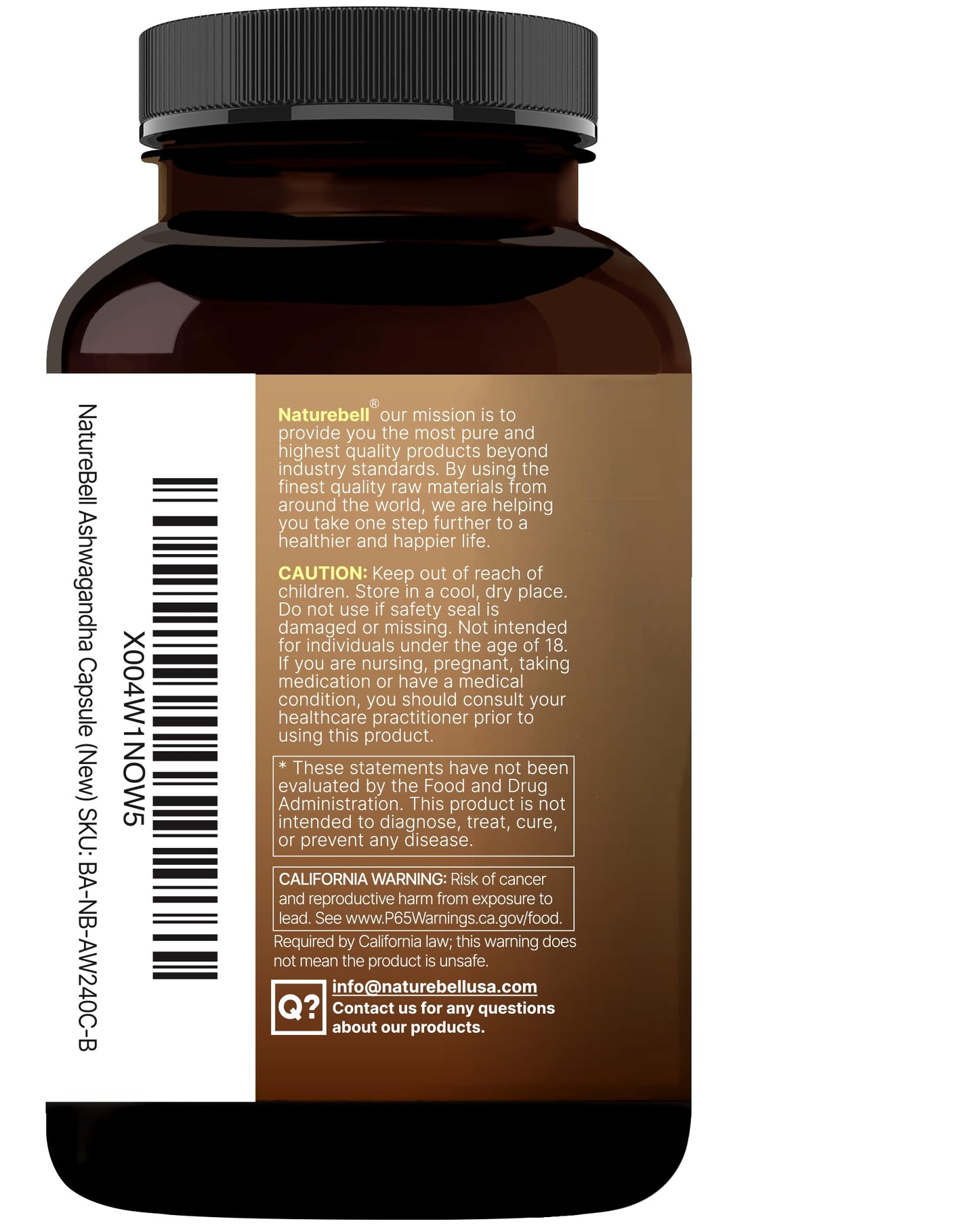 NatureBell Ashwagandha Root with Black Pepper Extract - 240 Capsules - High Strength Adaptogen for Calmness, Relaxation & Immune Support* NatureBellBuy Supplements Australia