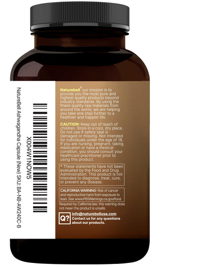 NatureBell Ashwagandha Root with Black Pepper Extract - 240 Capsules - High Strength Adaptogen for Calmness, Relaxation & Immune Support* NatureBellBuy Supplements Australia