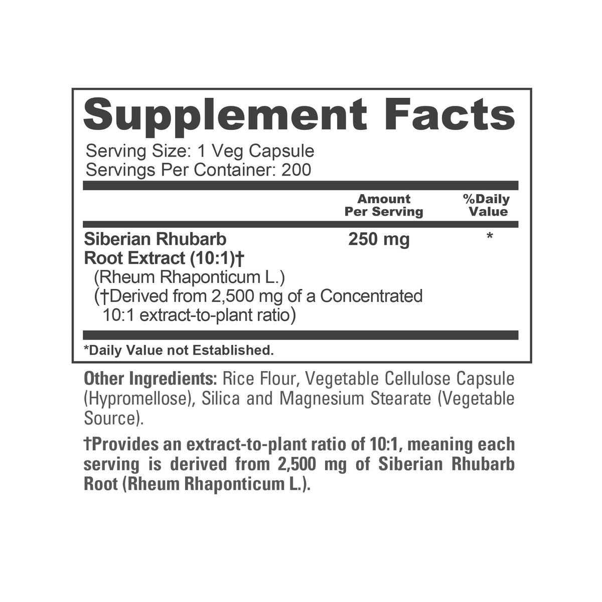 NusaPure Siberian Rhubarb 10:1 Extract, 250 mg Equivalent to 2,500mg - 200 Veggie Capsules (Vegetarian, Non-GMO, Vegan) NusaPureBuy Supplements Australia