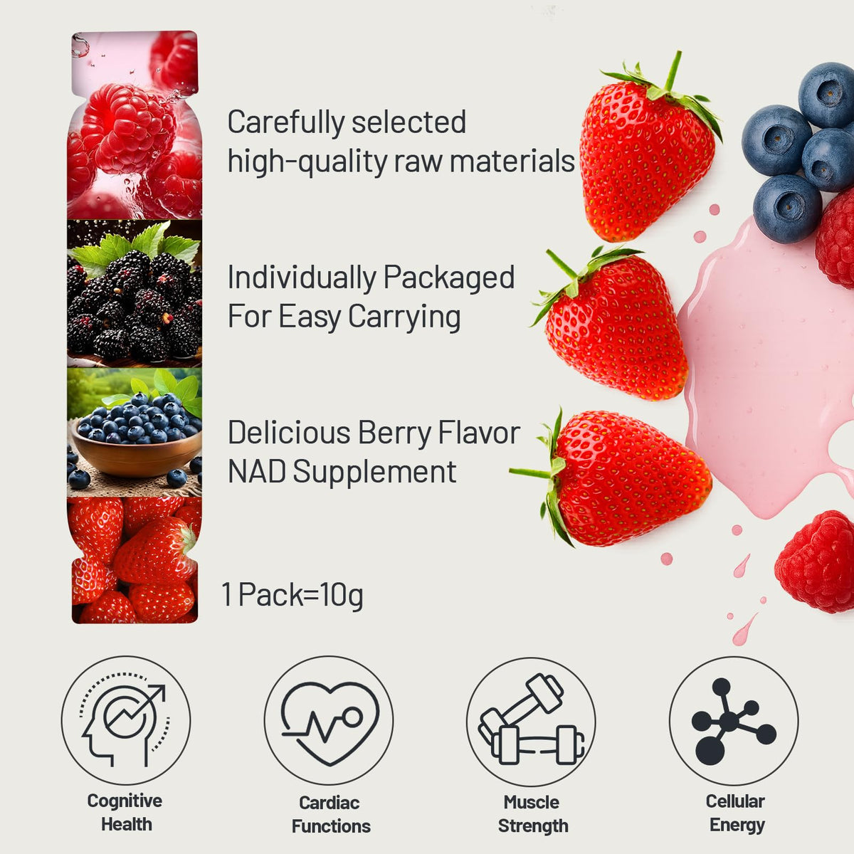 NAD Supplement 1000mg with Resveratrol Pure Organic Liquid Packets - Nicotinamide Riboside Supplements with PQQ - Liposomal NAD+ Berry Flavor Drink - Cellular Energy & Anti-Aging Support, 30 Packs YYURAURBBuy Supplements Australia