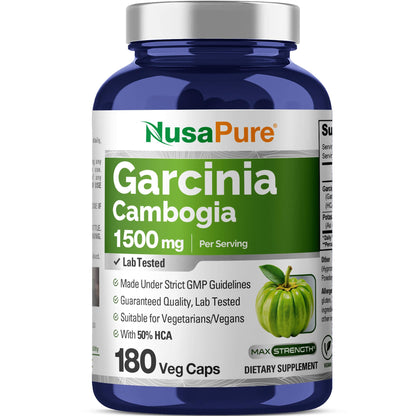 NusaPure Garcinia Cambogia 180 Veggie Capsules 1500mg (Vegetarian, Non-GMO, Vegan) NusaPureBuy Supplements Australia