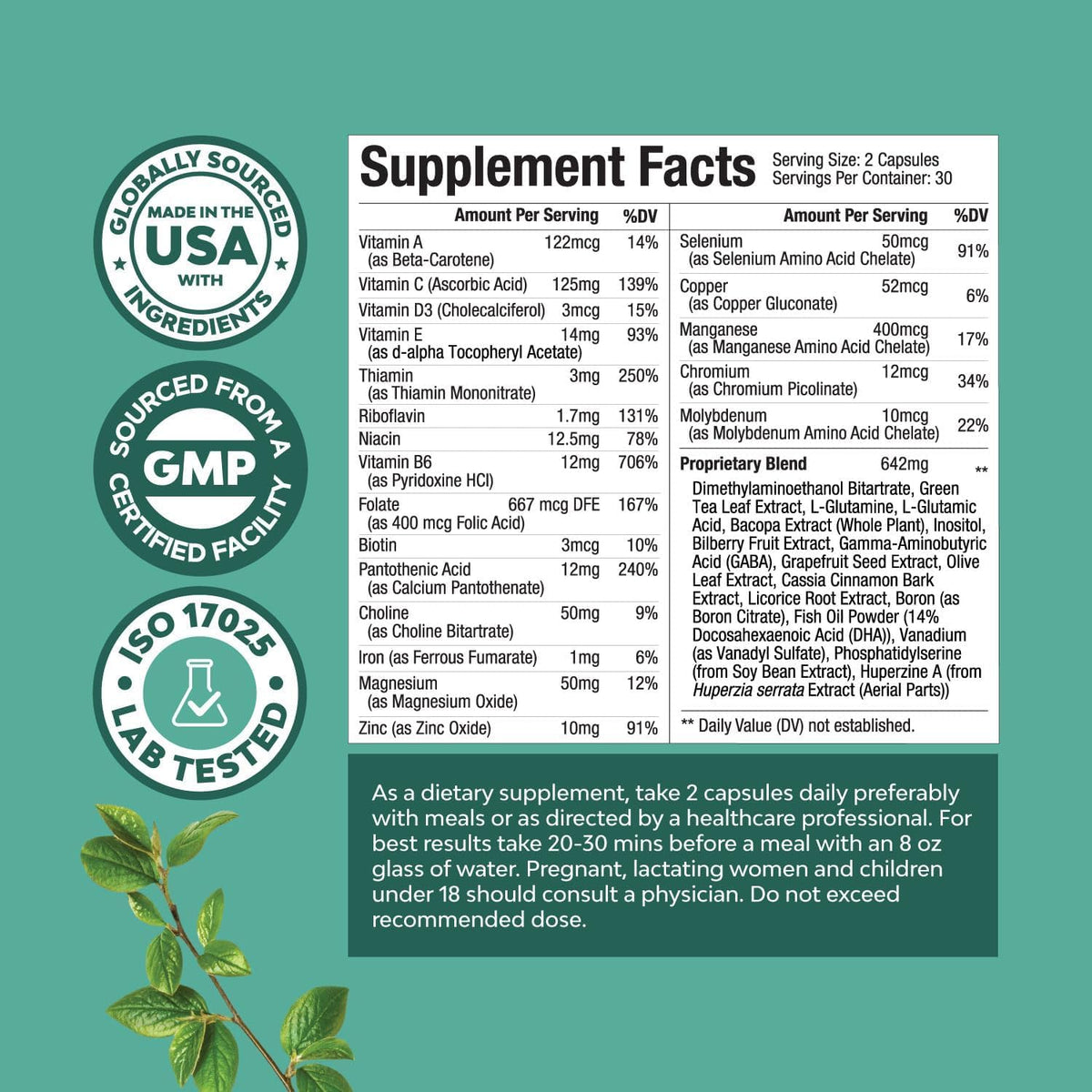 Advanced Brain Supplement for Memory and Focus - Nootropics Brain Support Supplement with Memory and Focus Vitamins for Adults of All Ages - for Brain Fog Clarity Energy and Recall - 60 Count Natures CraftBuy Supplements Australia