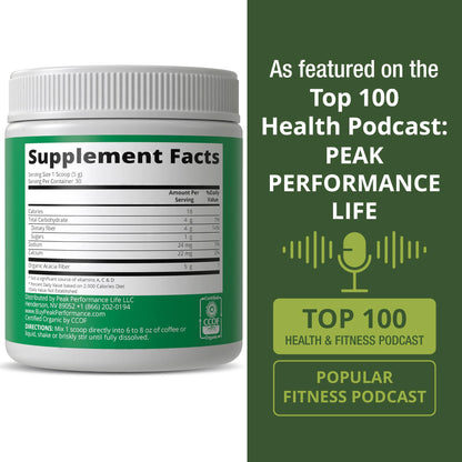 Peak Performance Organic Acacia Senegal Prebiotic Fiber Powder. Unflavored USDA Organic Plant Based Soluble Vegan Prebiotics Gut Health Supplement with Digestive Enzymes Peak PerformanceBuy Supplements Australia