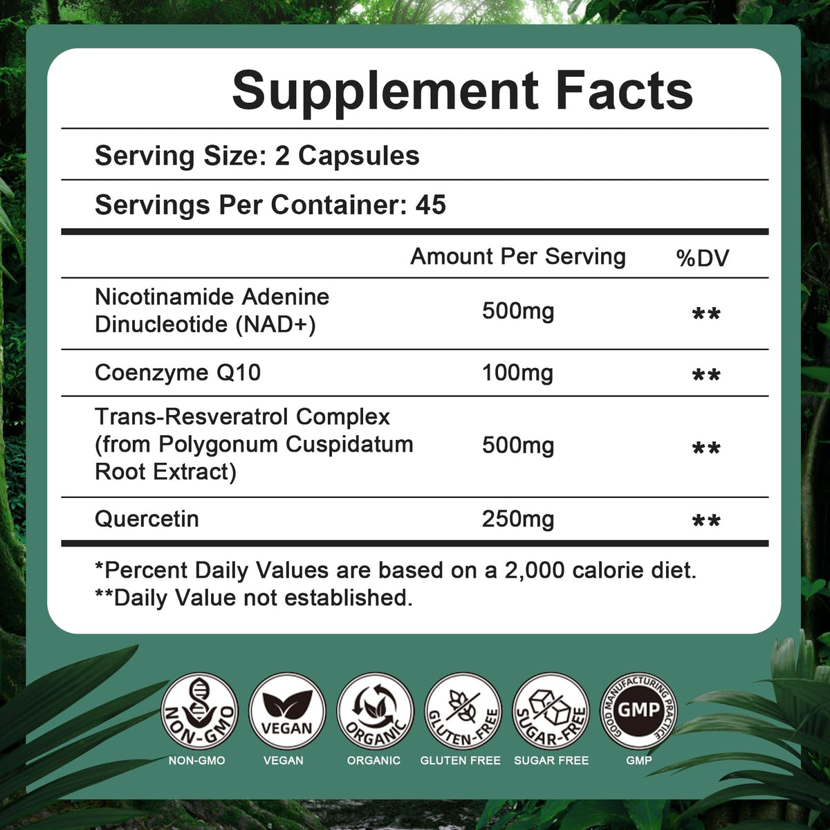 NAD Supplement 500mg, Pure Organic NAD+ Supplement for Women & Men, NAD+ with Trans-Resveratrol & CoQ10 & Quercetin for Cellular Energy & Healthy Aging, NMN Alternative (90 Vegan Caps) VitaHarborBuy Supplements Australia
