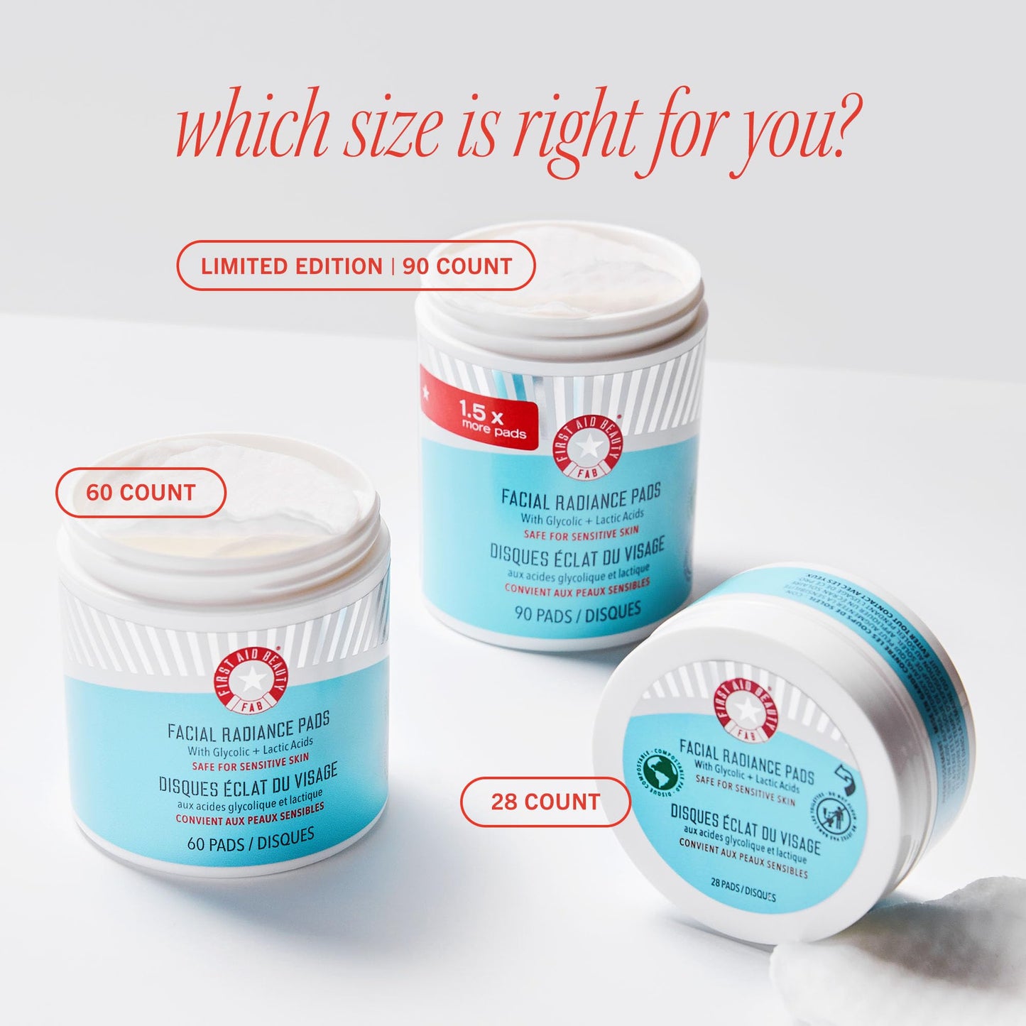 First Aid Beauty - Facial Radiance Pads with Glycolic & Lactic Acids, Daily Exfoliating Pads