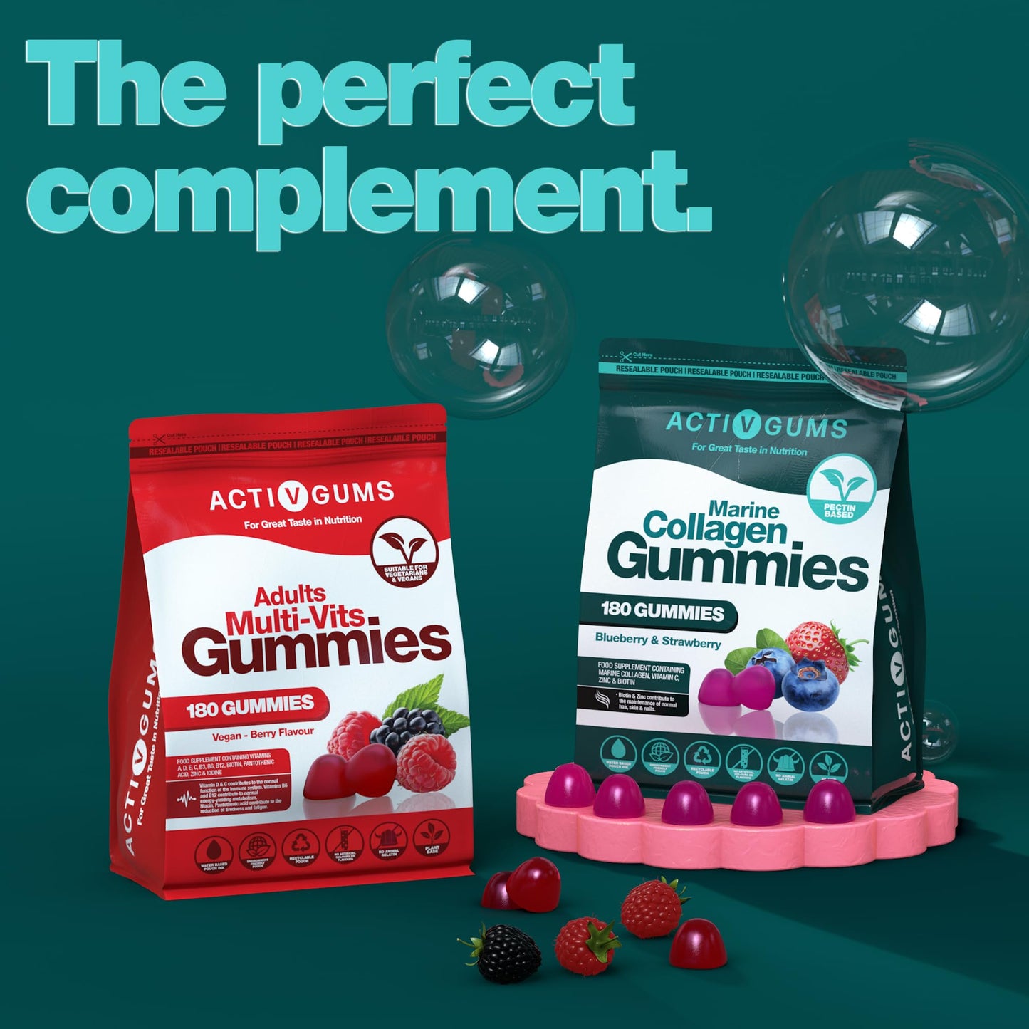 Marine Collagen Complex 180 Gummies. Strawberry & Blueberry Flavour. Resealable & Recyclable Pouch. Contains Marine Collagen, Vitamin C Activ GumsBuy Supplements Australia