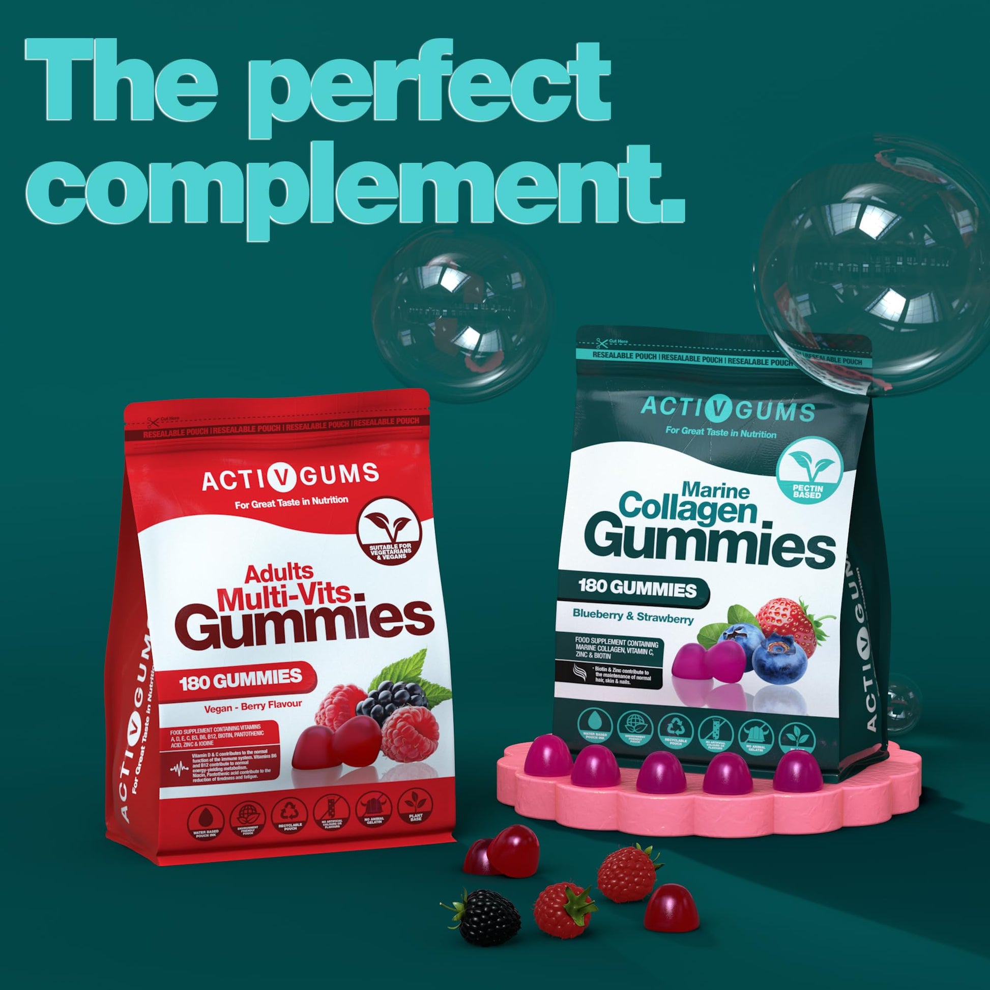 Marine Collagen Complex 180 Gummies. Strawberry & Blueberry Flavour. Resealable & Recyclable Pouch. Contains Marine Collagen, Vitamin C Activ GumsBuy Supplements Australia
