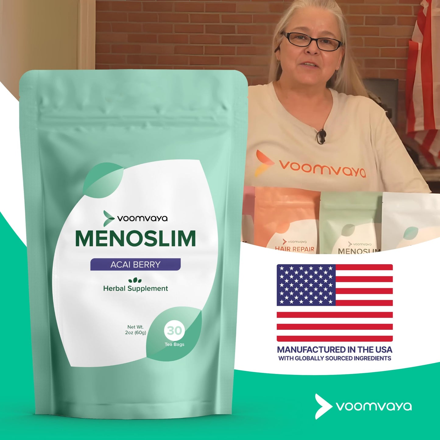 VoomVaya MenoSlim Tea – Menopause & Perimenopause Supplement for Women – Supports Healthy Metabolism & Overall Wellness – Acai Berry Flavor – 30 Tea Bags VoomVayaBuy Supplements Australia