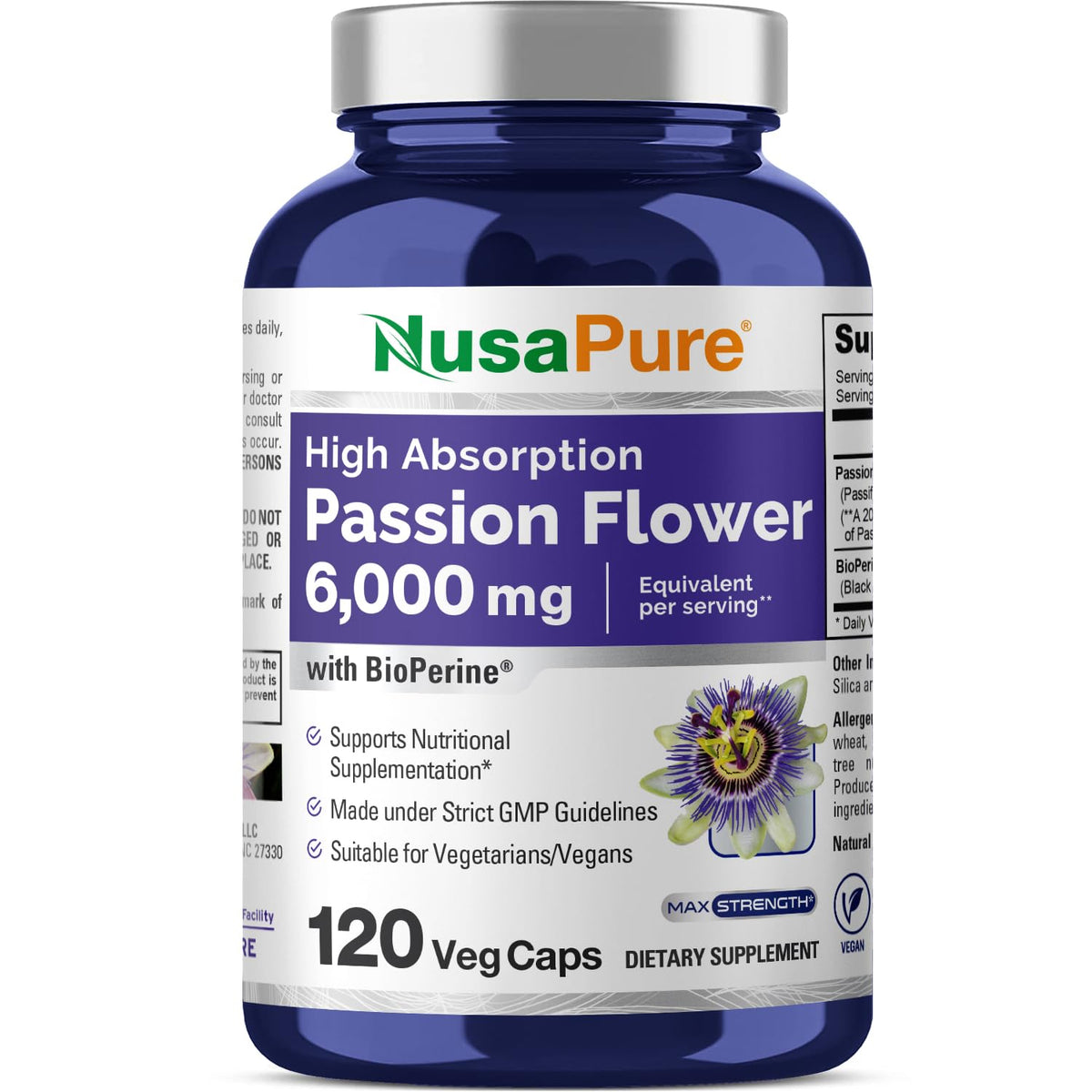 NusaPure Passion Flower 20:1 Extract, 300 mg Equivalent to 6,000mg, 120 Veggie Caps, Non-GMO, Bioperine, & Vegan Extract Supplement NusaPureBuy Supplements Australia