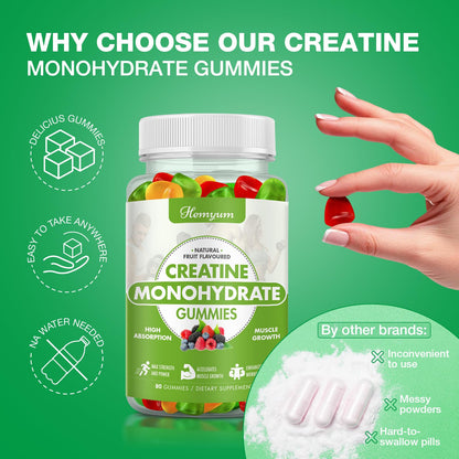 Creatine Monohydrate Gummies - Pre-Workout Creatine for Women Men, Enhanced Muscle Strength, Boost Focus and Endurance, Muscle Builder,Complex L-Taurine + Vitamin B12,Vegan, Gluten-Free 160 Count HemyumBuy Supplements Australia