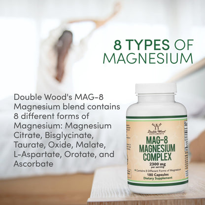 Magnesium Complex Supplement 180 Capsules (426mg Elemental Magnesium Provided by 2,300mg of Eight Different Forms of Magnesium) MAG-8 Provides 100% Daily Recommended Value of Magnesium by Double Wood Double Wood SupplementsBuy Supplements Australia