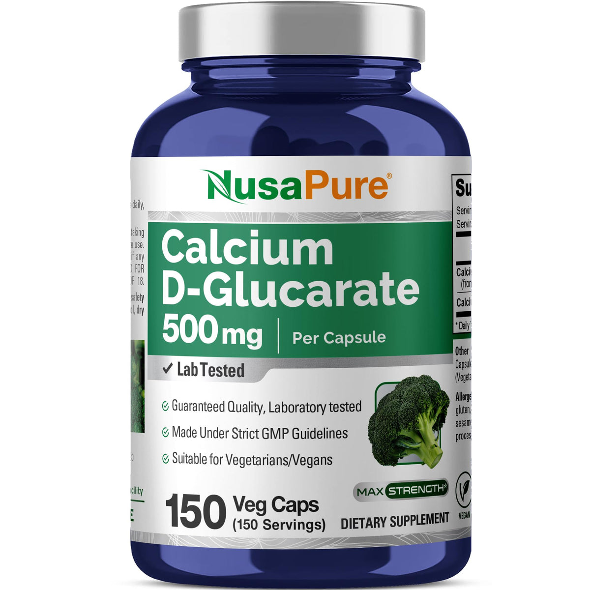 NusaPure Calcium D-Glucarate 500 mg 150 Veggie Caps, Vegan, Non-GMO, Gluten-Free NusaPureBuy Supplements Australia