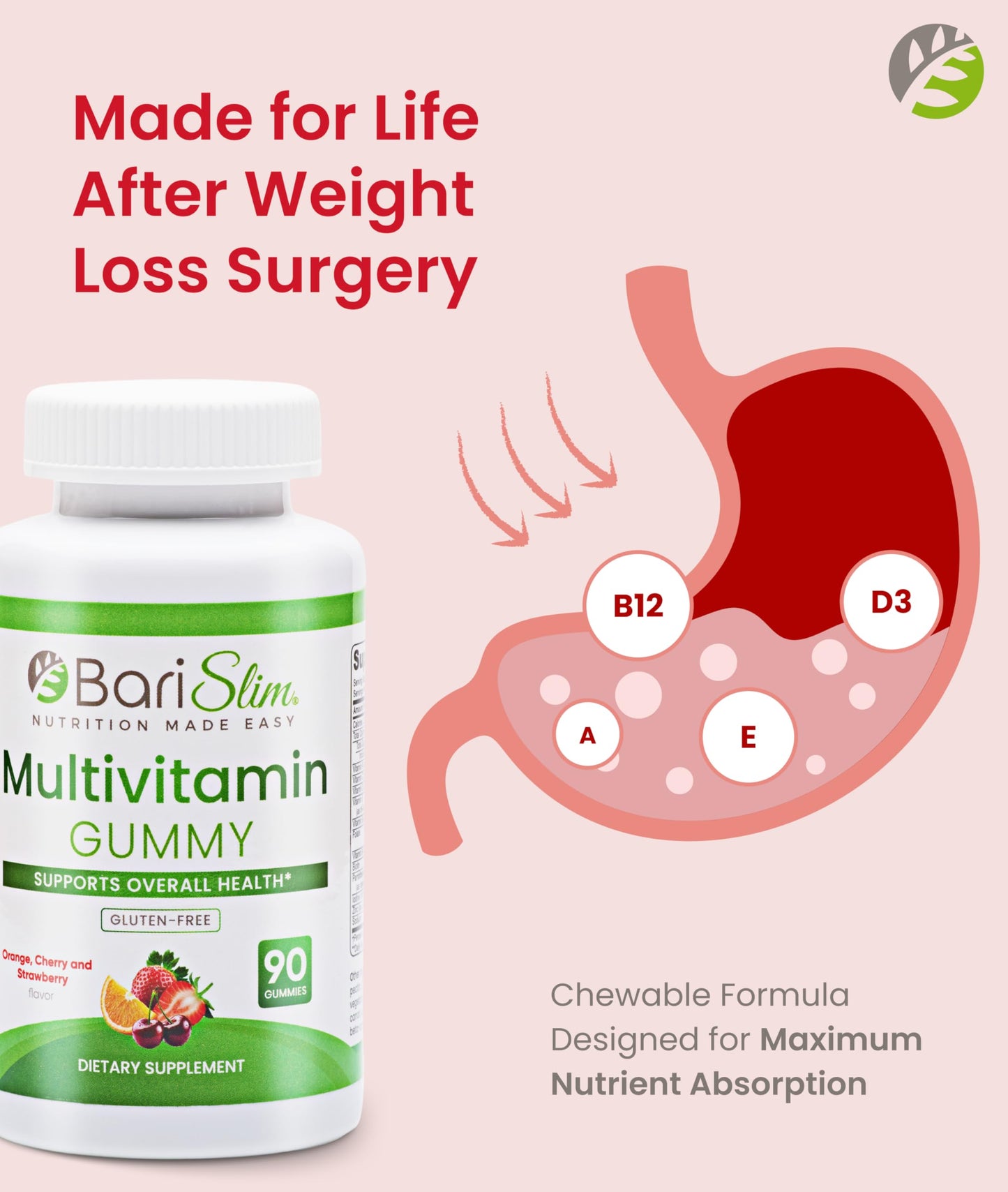 BariSlim Bariatric Chewable Multivitamin Gummies - Specially Formulated Gummy Vitamin for Patients After Weight Loss Surgery - Easy to Digest & Great Tasting Fruit Flavors | 90 Fruit Chews BariSlim buy supplements Au