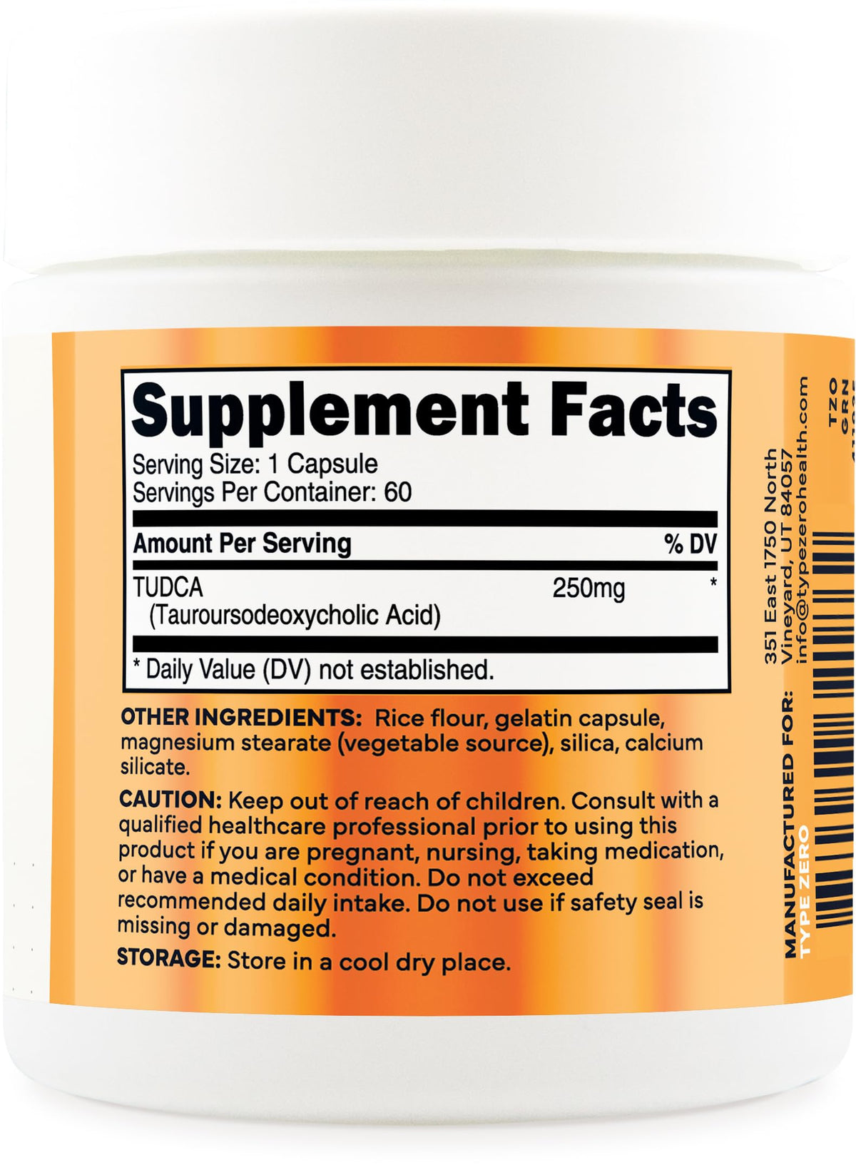 Type Zero Clean TUDCA Capsules 250mg - Pure Tauroursodeoxycholic Acid Supplement - Bile Salt Derivative - 60 Capsules, 60 Servings Type ZeroBuy Supplements Australia