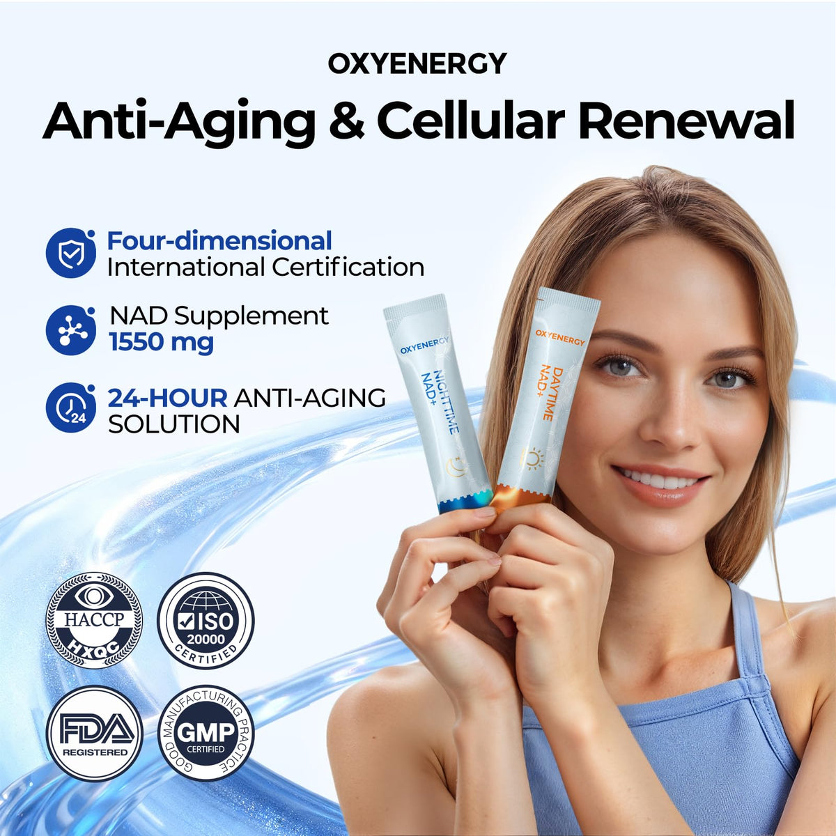 OxyEnergy NAD Supplement 1550 mg-Daytime Nicotinamide Riboside + Nighttime L-Tryptophan with Resveratrol, Glutathione, PQQ, 24-Hour Nonstop Energy, Anti-Aging & Cellular Renewal, 28 Packets OxyEnergyBuy Supplements Australia