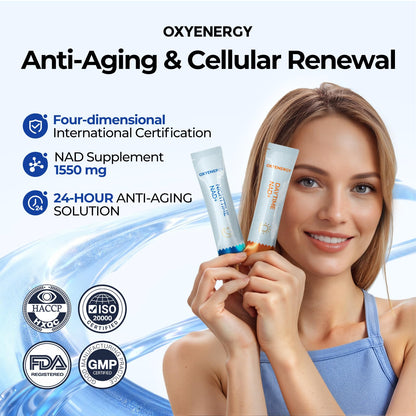 OxyEnergy NAD Supplement 1550 mg-Daytime Nicotinamide Riboside + Nighttime L-Tryptophan with Resveratrol, Glutathione, PQQ, 24-Hour Nonstop Energy, Anti-Aging & Cellular Renewal, 28 Packets OxyEnergyBuy Supplements Australia