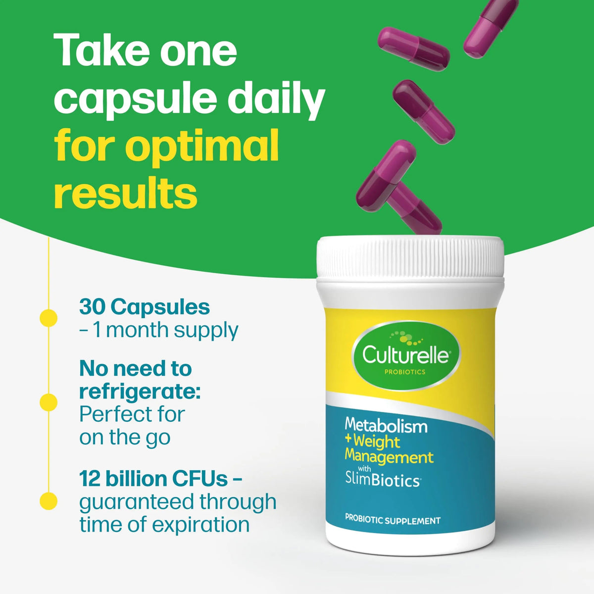 Culturelle Metabolism + Weight Management with SlimBiotics® Probiotic Capsules – 30 Count – Helps Safely Manage Weight - Promotes Healthy Metabolism and Physical & Mental Energy Culturelle buy supplements Au