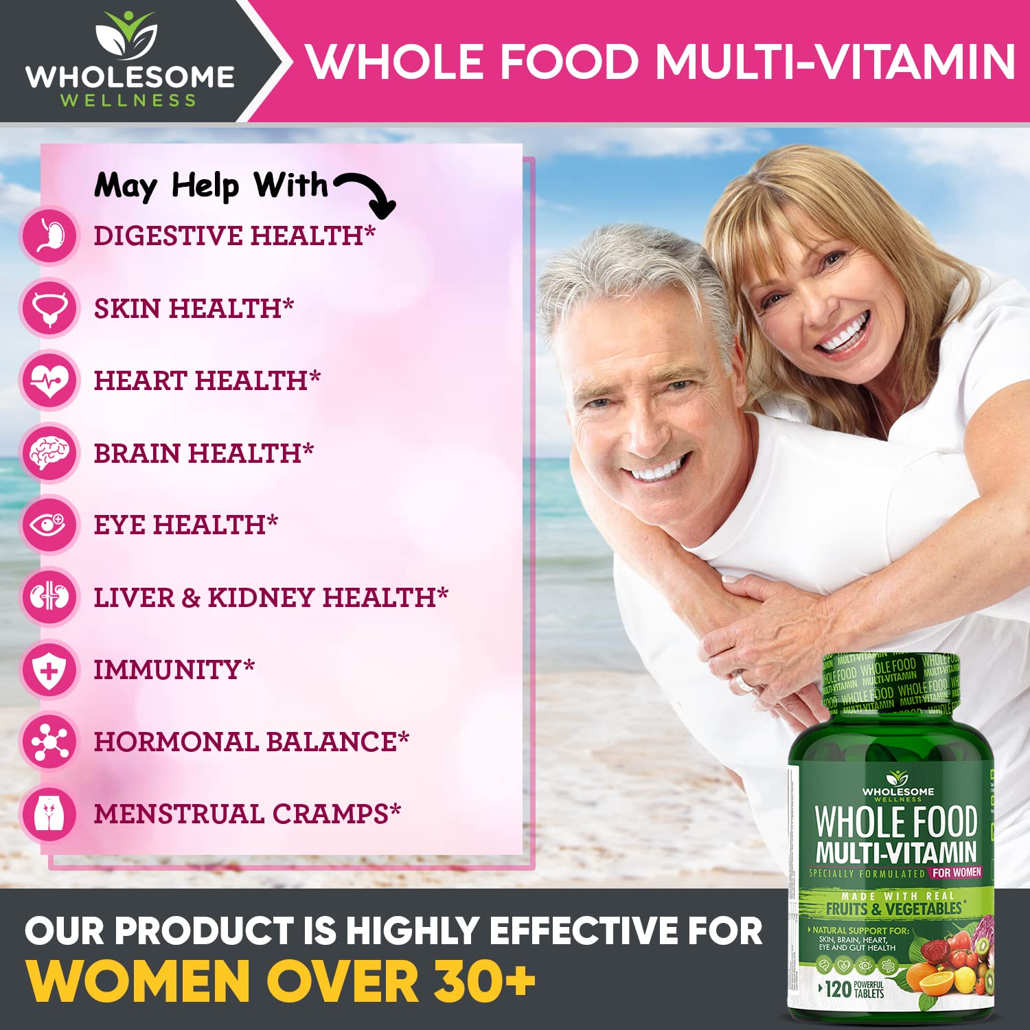 Wholesome Wellness Whole Food Multivitamin for Women - Natural Multi Vitamins, Minerals, Organic Extracts - 120 Tablets Wholesome WellnessBuy Supplements Australia
