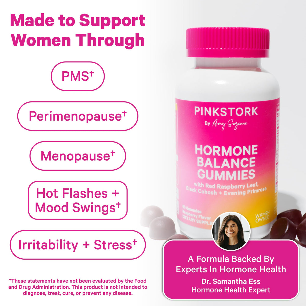 Pink Stork Hormone Balance Gummies for Women – PMS, Menopause & Estrogen Support – Mood, Bloating, Hot Flashes & Energy – Red Raspberry Leaf, Black Cohosh, Primrose – 60 Vegan Gummies Pink StorkBuy Supplements Australia