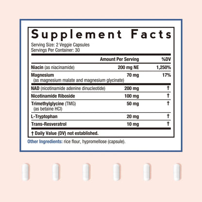 Doctor's Recipes NAD Supplement, Nicotinamide Riboside, Resveratrol, NMN Alternative for Anti-Aging, w/Magnesium Glycinate & L-Tryptophan, 650mg Per Serving, Energy & Mood Boost, 60 Vegan Capsules Doctor's RecipesBuy Supplements Australia