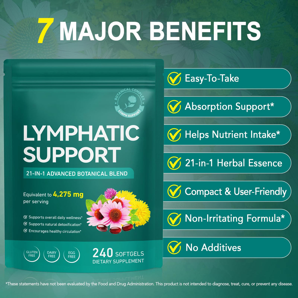 Lymphatic Drainage Supplements, Lymphatic Support Softgels for Immune Health, Plant-Based Formula with Echinacea, Burdock Root, Elderberry, Bromelain, Turmeric, 240 Softgels -2Pack UXENPHXF buy supplements Au