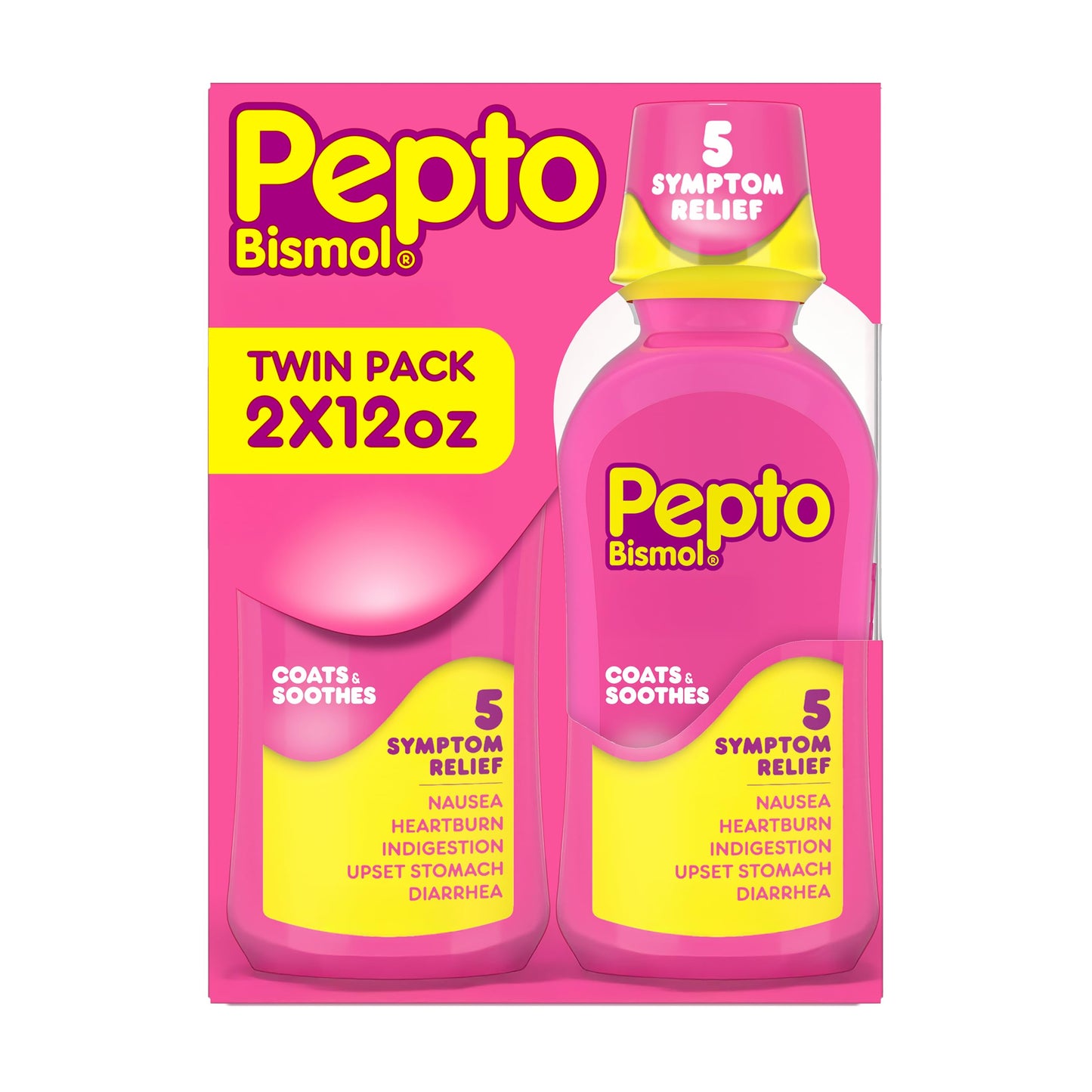 Pepto Bismol Liquid, Upset Stomach Relief, Nausea Relief, Heartburn Relief, Indigestion Relief, Anti Diarrhea Medication for Adults - 5 Symptom Fast Relief, 2x12 oz Pepto Bismol buy supplements Au