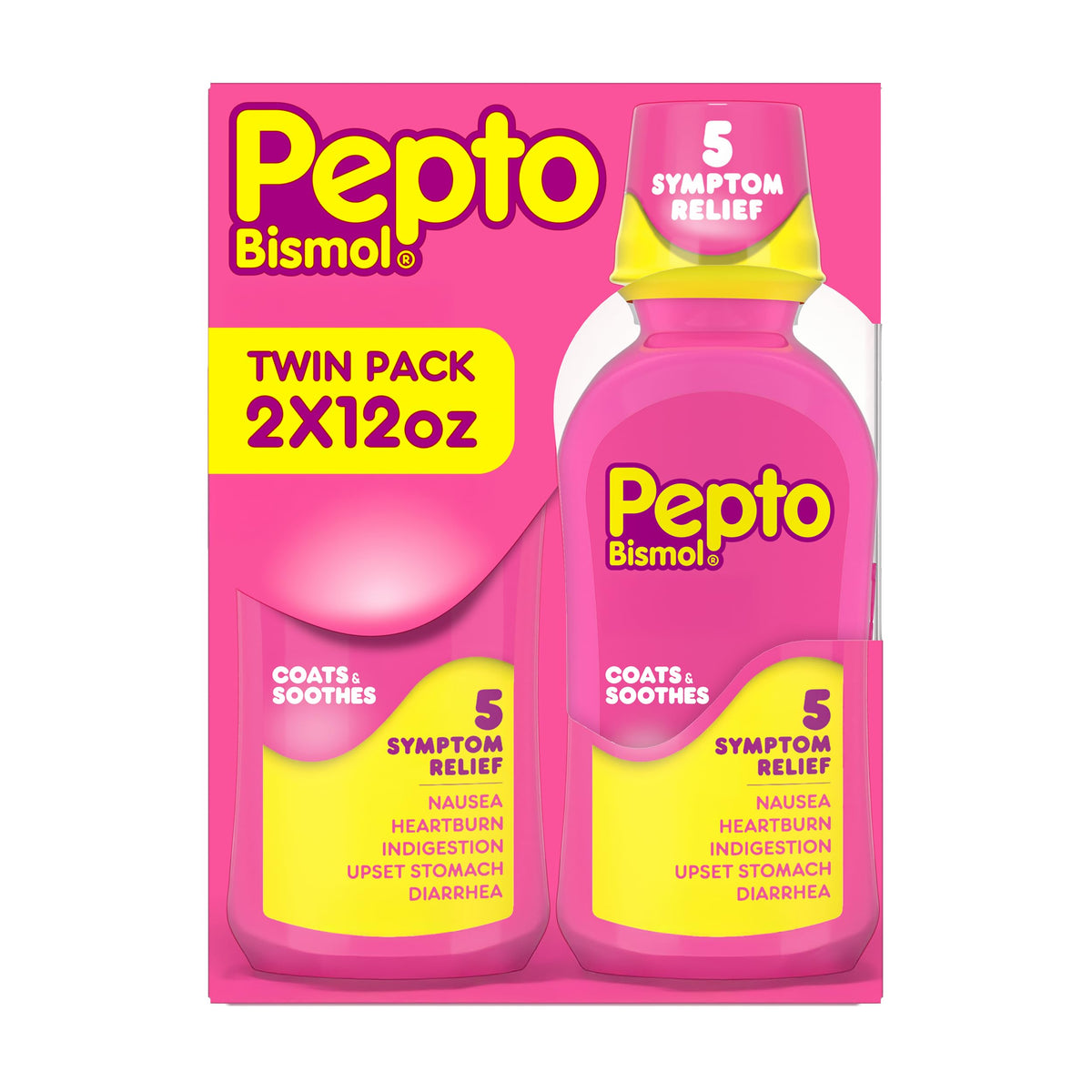 Pepto Bismol Liquid, Upset Stomach Relief, Nausea Relief, Heartburn Relief, Indigestion Relief, Anti Diarrhea Medication for Adults - 5 Symptom Fast Relief, 2x12 oz Pepto Bismol buy supplements Au