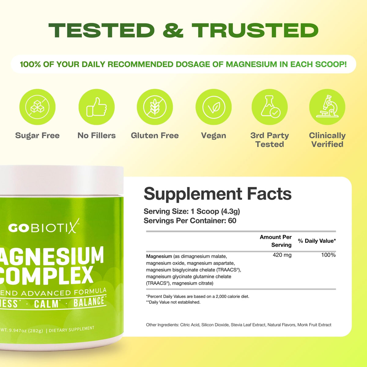 GoBiotix Magnesium Glycinate Powder – Cortisol Supplements for Women and Men – High Absorption Magnesium Complex Calm Supplement with Citrate, Malate – Sugar Free – 420 mg, 60 Servings - Lemon Lime GOBIOTIXBuy Supplements Australia