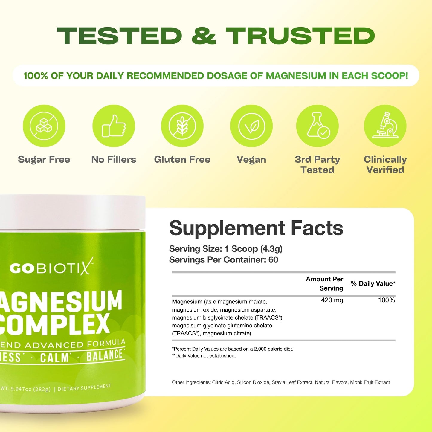 GoBiotix Magnesium Glycinate Powder – Cortisol Supplements for Women and Men – High Absorption Magnesium Complex Calm Supplement with Citrate, Malate – Sugar Free – 420 mg, 60 Servings - Lemon Lime GOBIOTIXBuy Supplements Australia