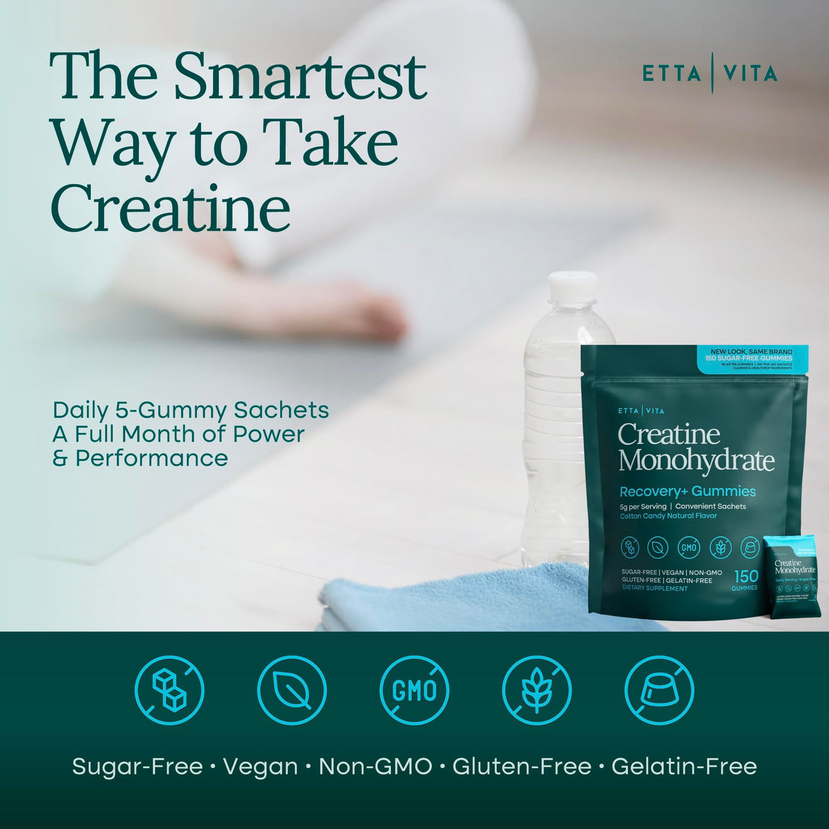 Sugar-Free Creatine Monohydrate Gummies (5g Per Packet) - Potent Creatine Gummies for Men & Women, Supplement for Muscle Support, Cognitive Function - Non-GMO, Gluten-Free, Mucuna Pruriens Etta VitaBuy Supplements Australia