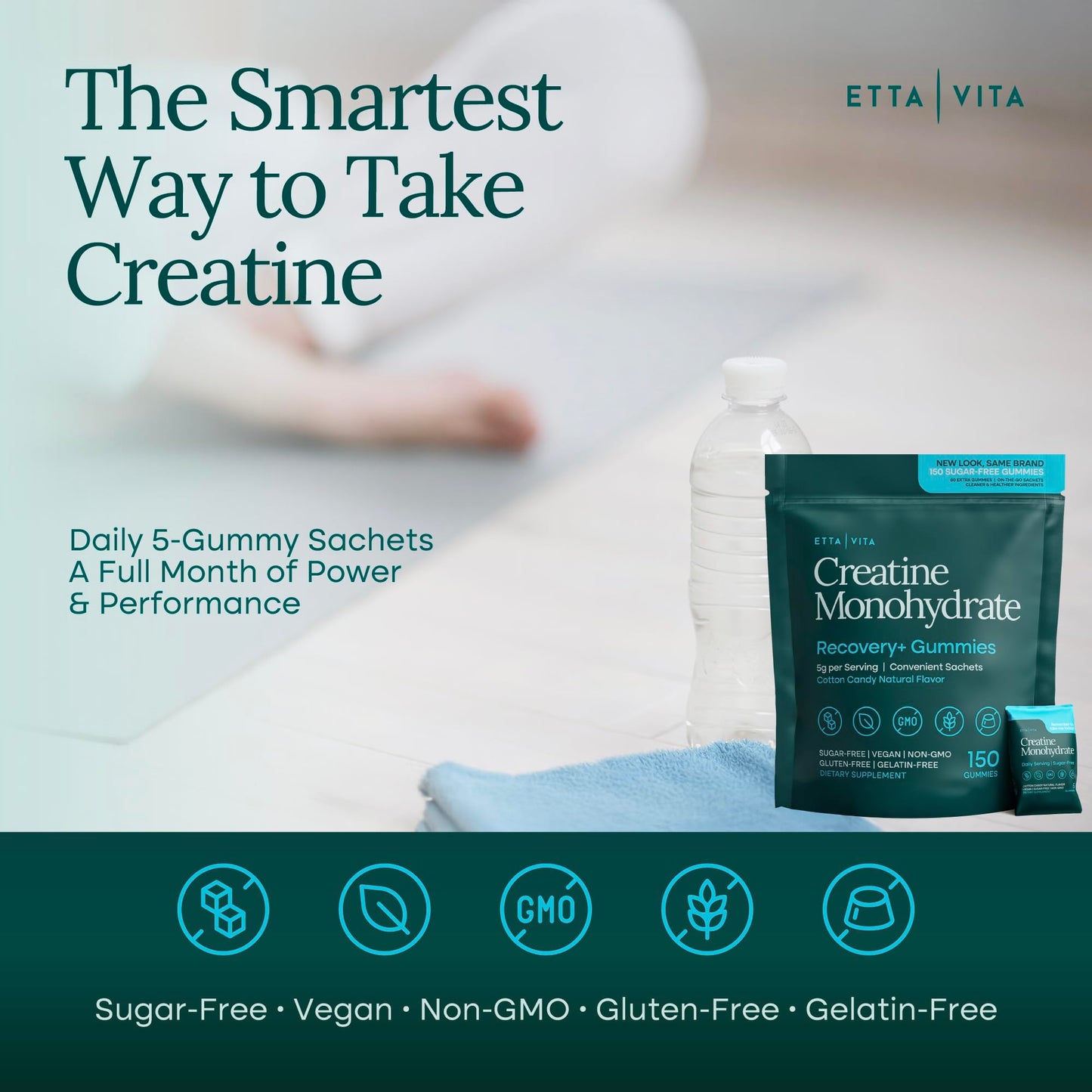 Sugar-Free Creatine Monohydrate Gummies (5g Per Packet) - Potent Creatine Gummies for Men & Women, Supplement for Muscle Support, Cognitive Function - Non-GMO, Gluten-Free, Mucuna Pruriens Etta VitaBuy Supplements Australia