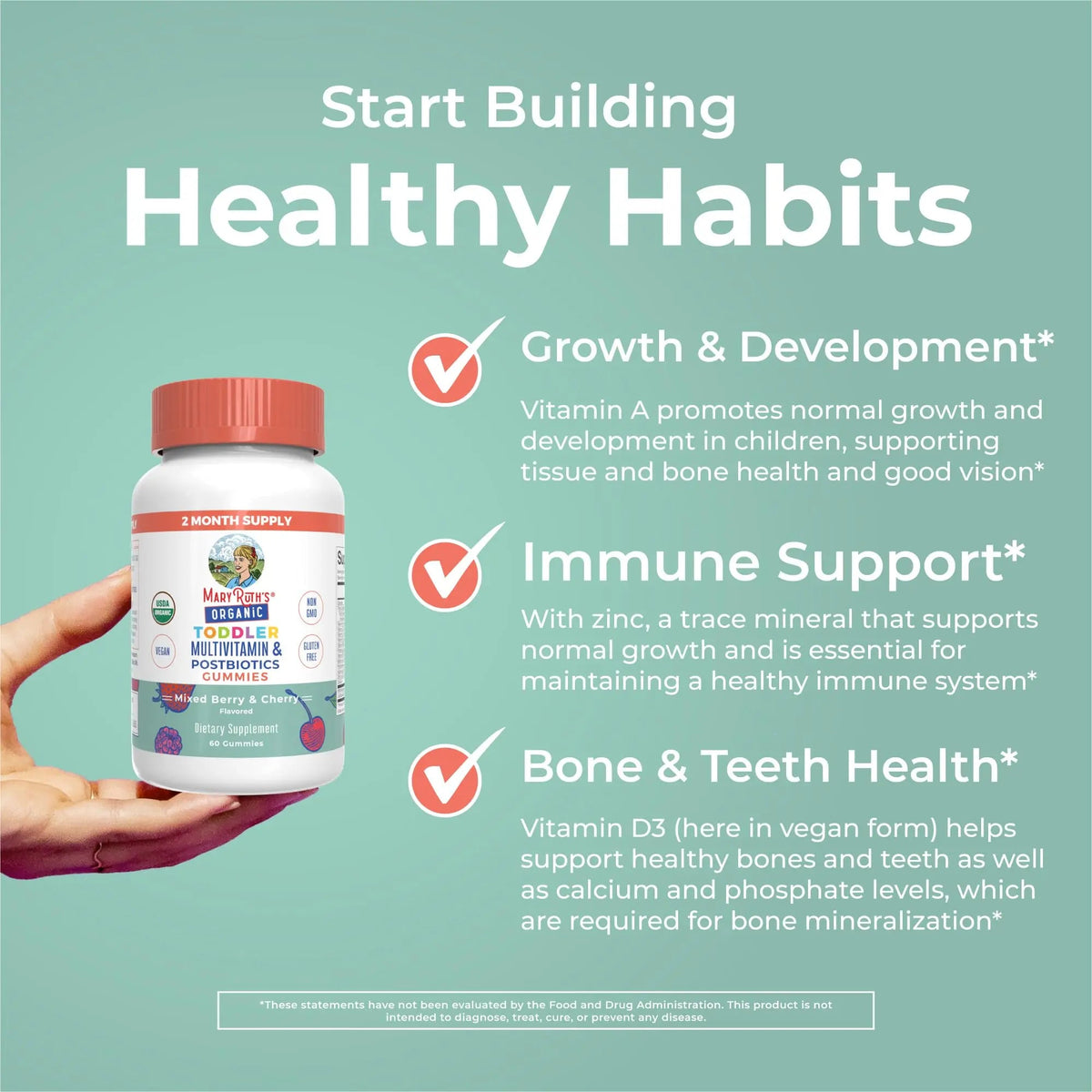 MaryRuth Organics Toddler Multivitamin Gummies + Postbiotics | USDA Organic | Vitamins for Kids Ages 2+ | Immune Support | Vitamin C | Vitamin D3 | Vitamin A | Zinc | Vegan | Non-GMO | 60 Servings MARYRUTH'SBuy Supplements Australia