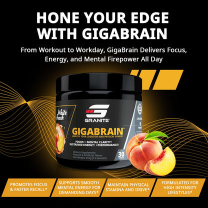Granite Nutrition GigaBrain Nootropic Energy Powder – Cereboost, Alpha-GPC & ElevATP – Cognitive Focus Supplement for Sustained Energy & Performance – White Peach, 30 Servings Granite SupplementsBuy Supplements Australia