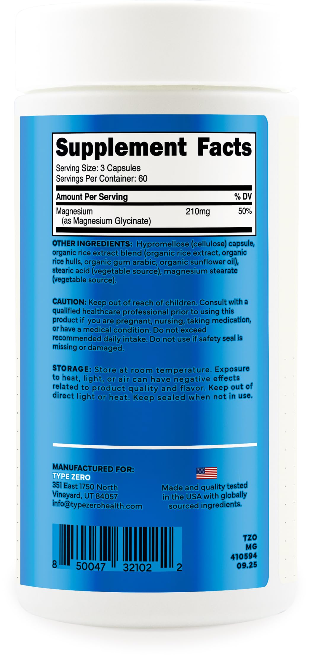 Type Zero Magnesium Glycinate (210mg | 180 Capsules) Pure, Non-GMO, Gluten Free, Natural High Absorption Magnesium Supplement Type ZeroBuy Supplements Australia